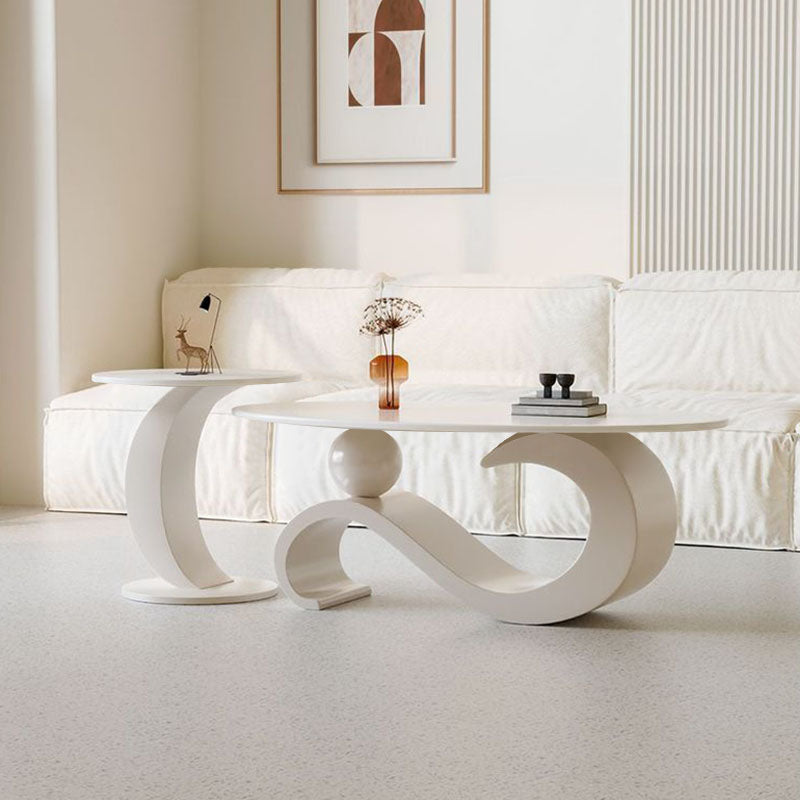 Table basse ovale contemporaine scandinave en dalle de pierre et acier au carbone pour salon 
