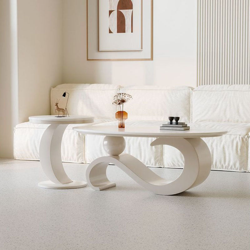 Contemporary Scandinavian Oval Stone Slab Carbon Steel Coffee Table For Living Room