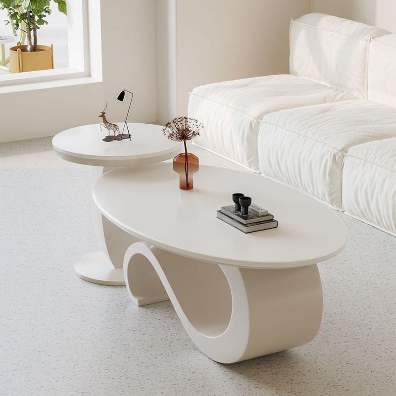 Contemporary Scandinavian Oval Stone Slab Carbon Steel Coffee Table For Living Room