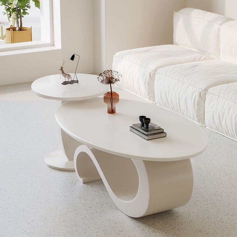 Table basse ovale contemporaine scandinave en dalle de pierre et acier au carbone pour salon 