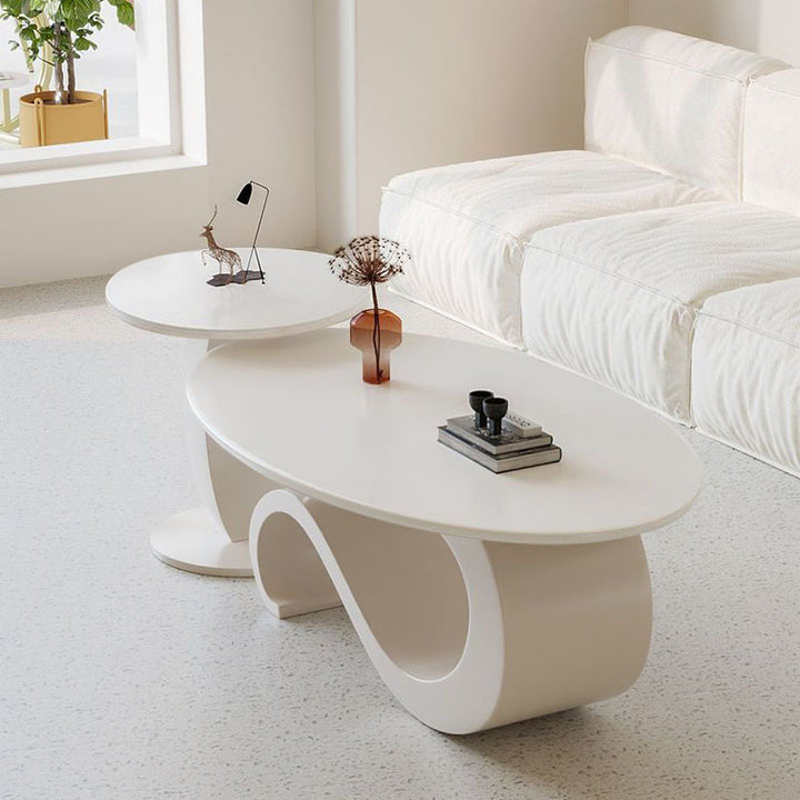 Table basse ovale contemporaine scandinave en dalle de pierre et acier au carbone pour salon 