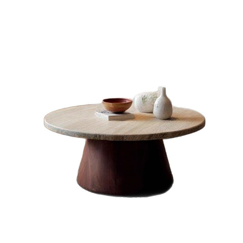 Traditional Japanese Round Travertine Carbon Steel Coffee Table For Living Room