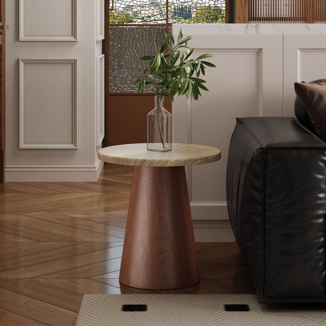 Table basse ronde traditionnelle japonaise en travertin et acier au carbone pour salon 