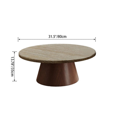 Traditional Japanese Round Travertine Carbon Steel Coffee Table For Living Room