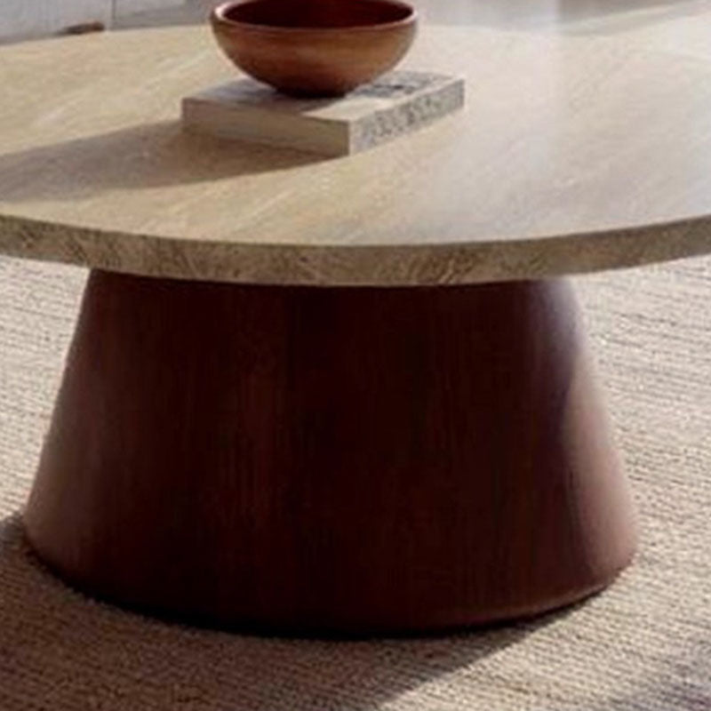 Traditional Japanese Round Travertine Carbon Steel Coffee Table For Living Room