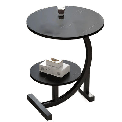 Modern Minimalist Round Medium-Density Fiberboard Iron Side Table 1/2-Tier For Living Room