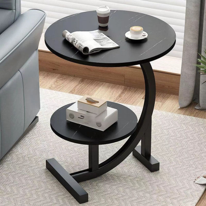 Modern Minimalist Round Medium-Density Fiberboard Iron Side Table 1/2-Tier For Living Room