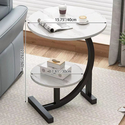 Modern Minimalist Round Medium-Density Fiberboard Iron Side Table 1/2-Tier For Living Room