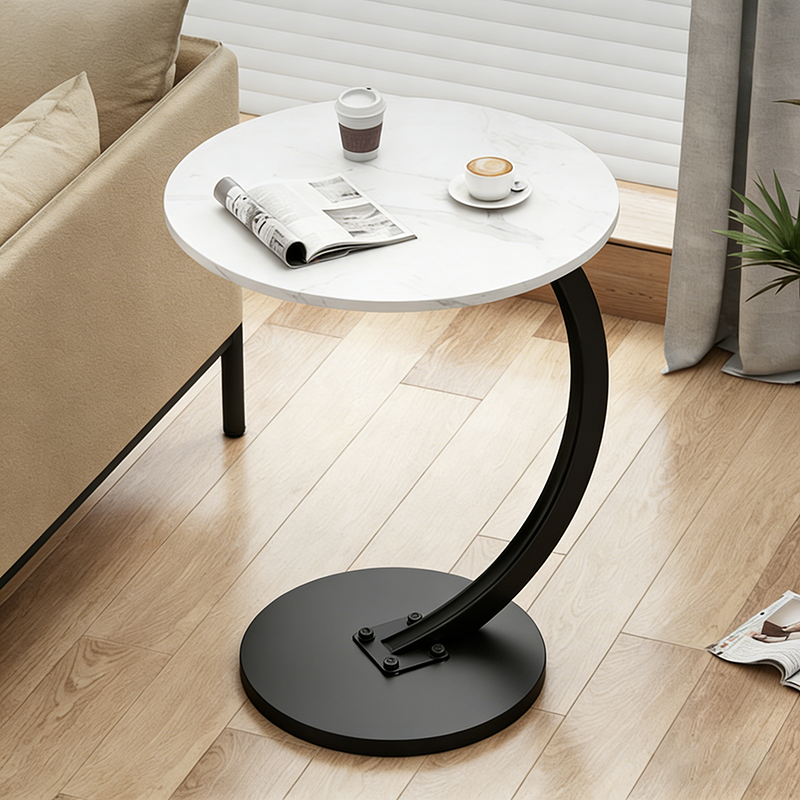 Moderner minimalistischer runder Tisch aus mitteldichter Faserplatte und Eisen, 1/2-Etage für das Wohnzimmer 