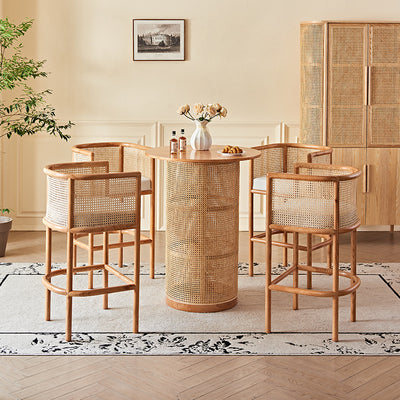 Traditional Chinese Square Ash Solid Wood Indonesian Rattan Bar Table For Kitchen