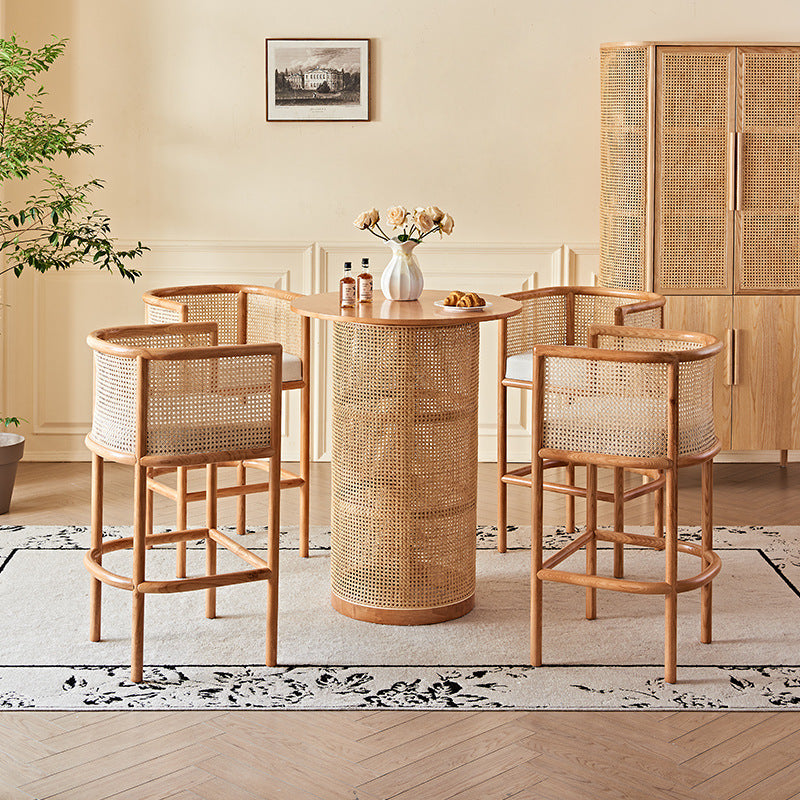 Traditional Chinese Square Ash Solid Wood Indonesian Rattan Bar Table For Kitchen