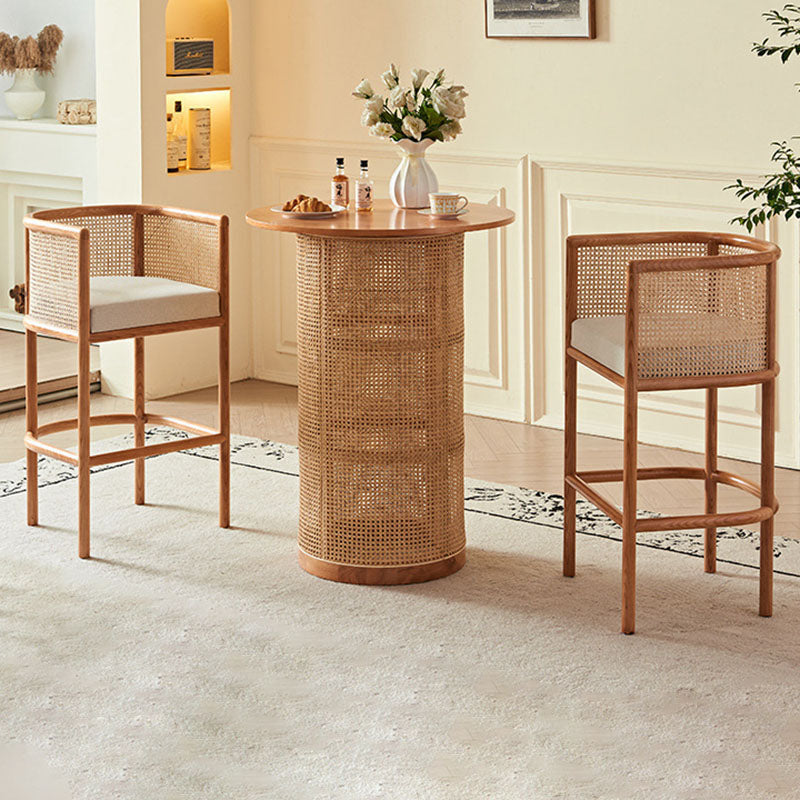 Traditional Chinese Square Ash Solid Wood Indonesian Rattan Bar Table For Kitchen