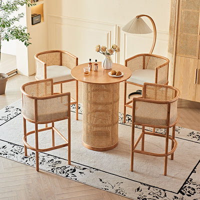 Traditional Chinese Square Ash Solid Wood Indonesian Rattan Bar Table For Kitchen