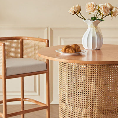 Traditional Chinese Square Ash Solid Wood Indonesian Rattan Bar Table For Kitchen