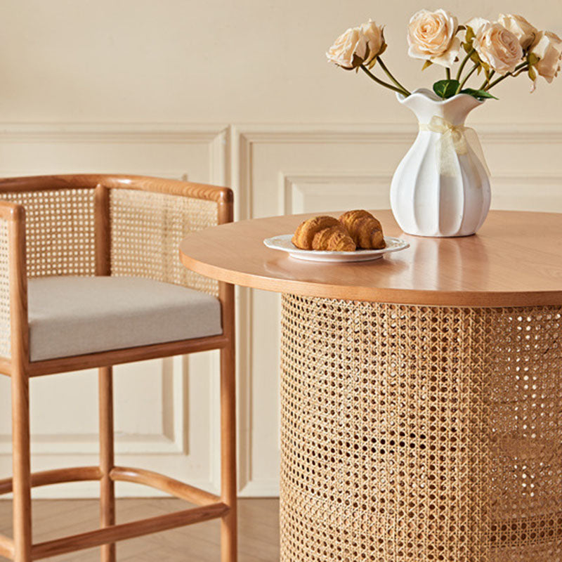 Traditional Chinese Square Ash Solid Wood Indonesian Rattan Bar Table For Kitchen