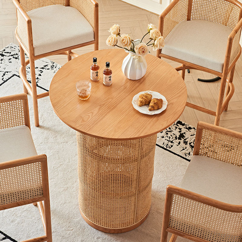 Traditional Chinese Square Ash Solid Wood Indonesian Rattan Bar Table For Kitchen