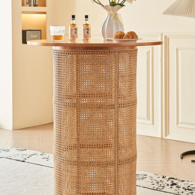 Traditional Chinese Square Ash Solid Wood Indonesian Rattan Bar Table For Kitchen