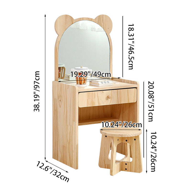 Contemporary Creative Rectangular Pine Solid Wood Kids Desk & Chair Set 1-Drawer For Bedroom