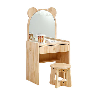 Contemporary Creative Rectangular Pine Solid Wood Kids Desk & Chair Set 1-Drawer For Bedroom