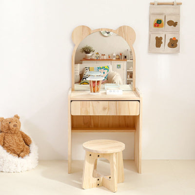 Contemporary Creative Rectangular Pine Solid Wood Kids Desk & Chair Set 1-Drawer For Bedroom