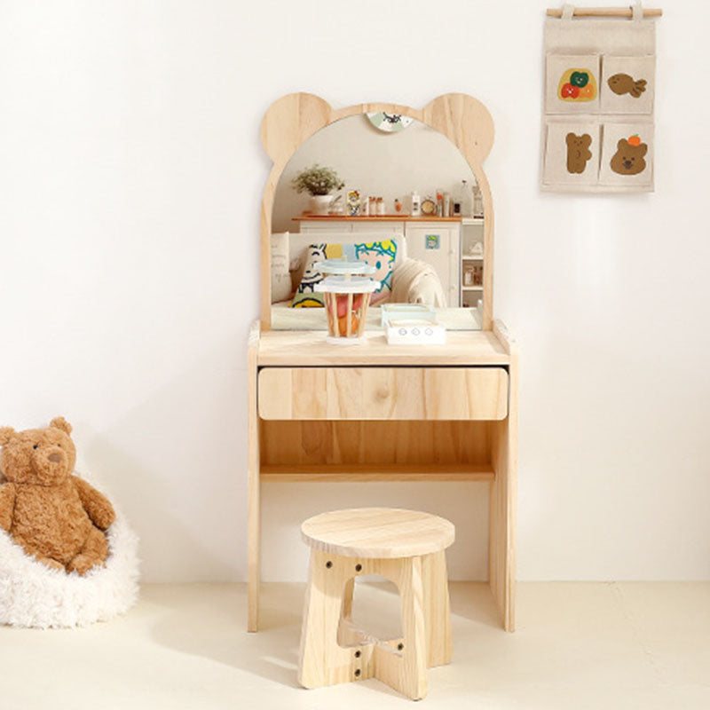 Contemporary Creative Rectangular Pine Solid Wood Kids Desk & Chair Set 1-Drawer For Bedroom