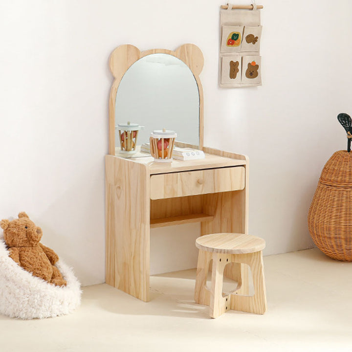 Modernes kreatives rechteckiges Kinder-Schreibtisch- und Stuhl-Set aus Kiefernholz mit 1 Schublade für das Schlafzimmer 
