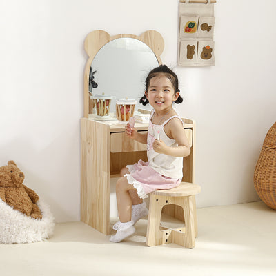 Contemporary Creative Rectangular Pine Solid Wood Kids Desk & Chair Set 1-Drawer For Bedroom