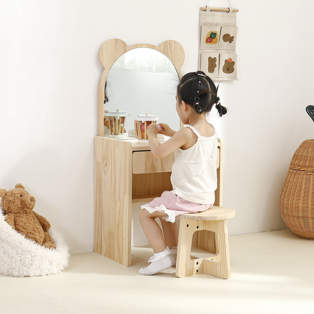 Modernes kreatives rechteckiges Kinder-Schreibtisch- und Stuhl-Set aus Kiefernholz mit 1 Schublade für das Schlafzimmer 
