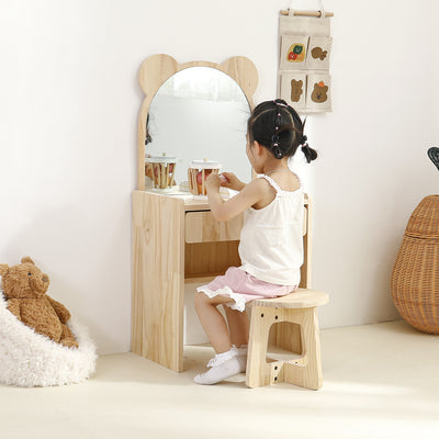 Contemporary Creative Rectangular Pine Solid Wood Kids Desk & Chair Set 1-Drawer For Bedroom