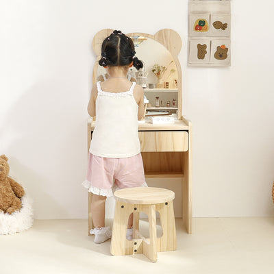 Contemporary Creative Rectangular Pine Solid Wood Kids Desk & Chair Set 1-Drawer For Bedroom