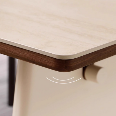 Traditional French Rectangular Stone Slab Walnut Veneer Oak Solid Wood Dining Table For Dining Room