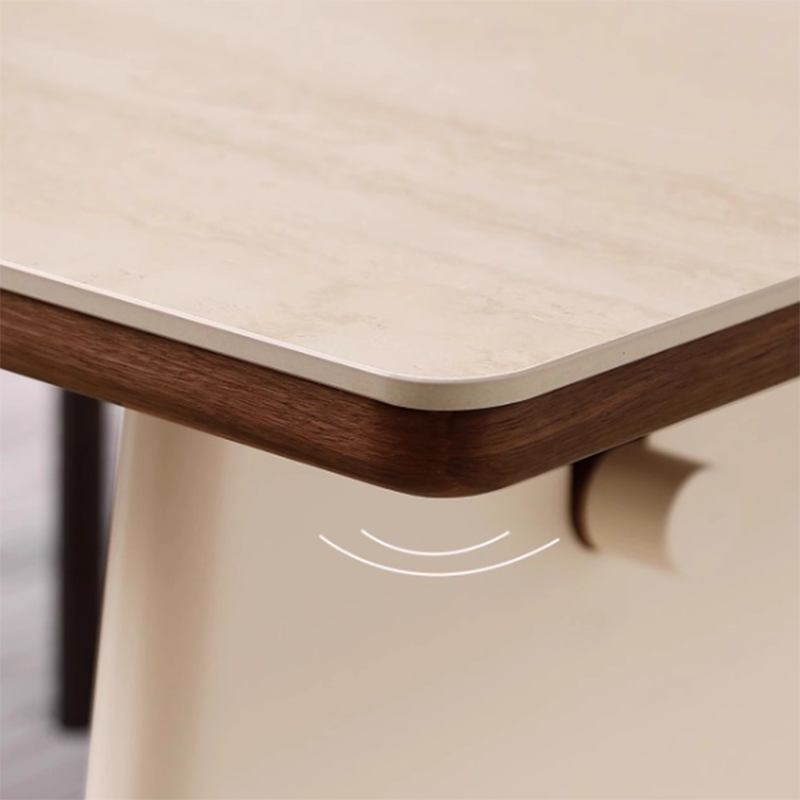 Traditional French Rectangular Stone Slab Walnut Veneer Oak Solid Wood Dining Table For Dining Room