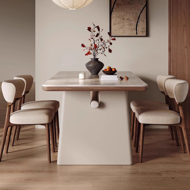 Traditional French Rectangular Stone Slab Walnut Veneer Oak Solid Wood Dining Table For Dining Room