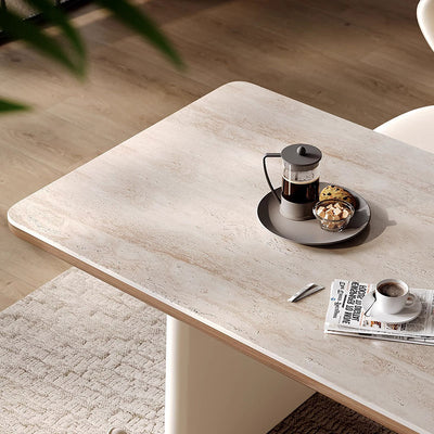 Traditional French Rectangular Stone Slab Walnut Veneer Oak Solid Wood Dining Table For Dining Room