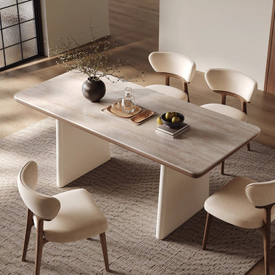 Traditional French Rectangular Fabric Stone Slab Walnut Veneer Oak Solid Wood Dining Table & Chair Set For Dining Room