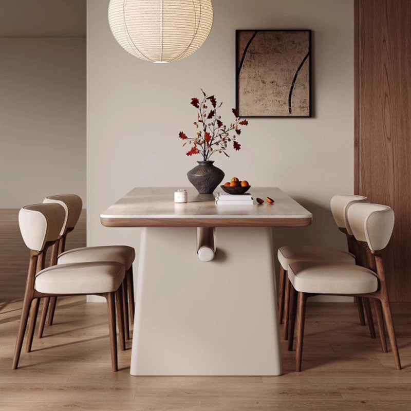 Traditional French Rectangular Fabric Stone Slab Walnut Veneer Oak Solid Wood Dining Table & Chair Set For Dining Room