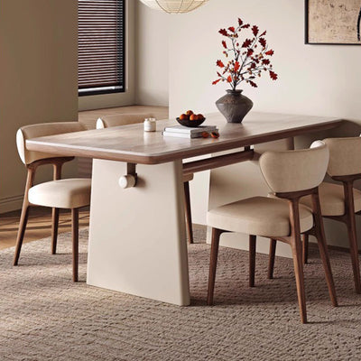 Traditional French Rectangular Fabric Stone Slab Walnut Veneer Oak Solid Wood Dining Table & Chair Set For Dining Room