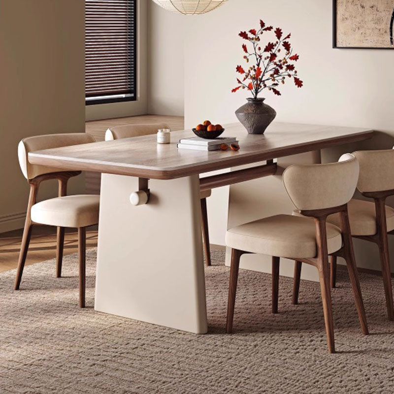 Traditional French Rectangular Fabric Stone Slab Walnut Veneer Oak Solid Wood Dining Table & Chair Set For Dining Room
