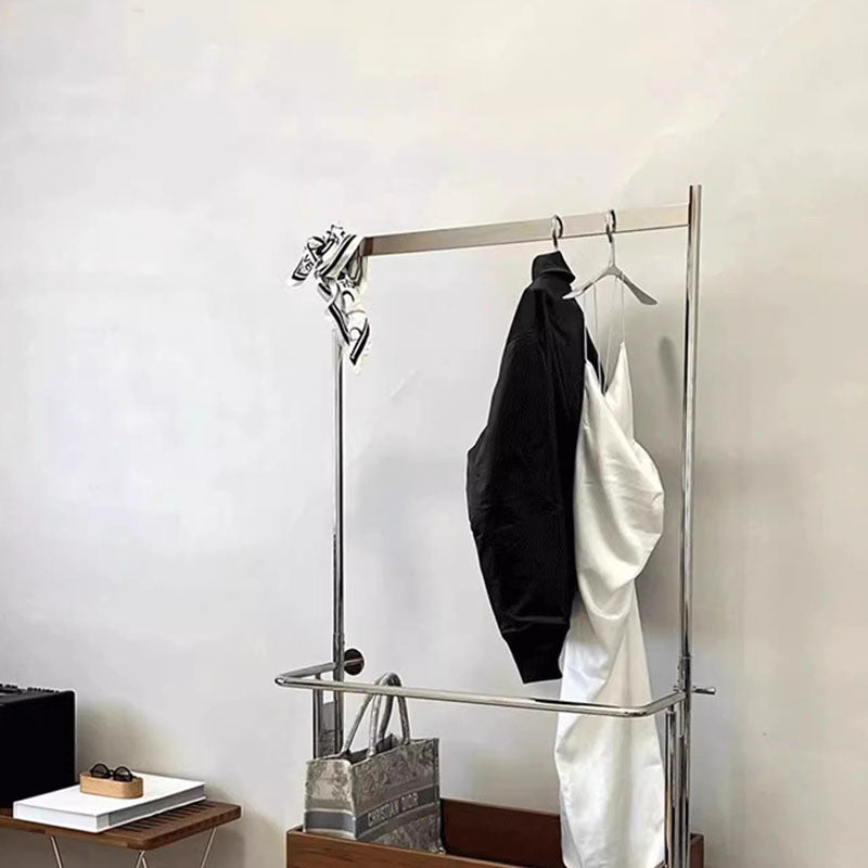 Traditional Vintage Rectangular Wood Stainless Steel Hall Tree 1-Storage For Bedroom