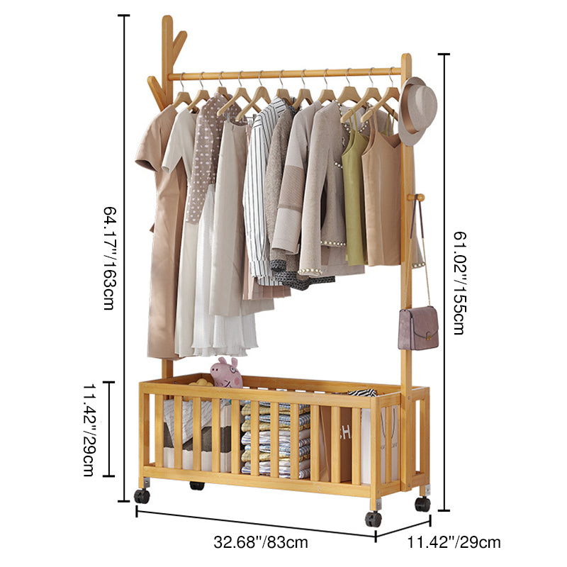 Modern Minimalist Rectangular Nan Bamboo Removable Hall Tree 1-Storage For Bedroom