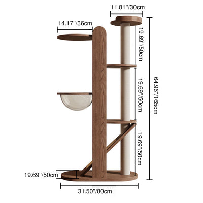Contemporary Creative Round Rubberwood Solid Wood Acrylic Sisal Cat Tree 4-Tier For Living Room