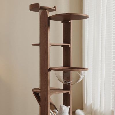 Contemporary Creative Round Rubberwood Solid Wood Acrylic Sisal Cat Tree 4-Tier For Living Room