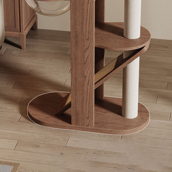 Zeitgenössischer kreativer runder Gummibaum Massivholz Acryl Sisal Katzenbaum 4-stufig für Wohnzimmer 