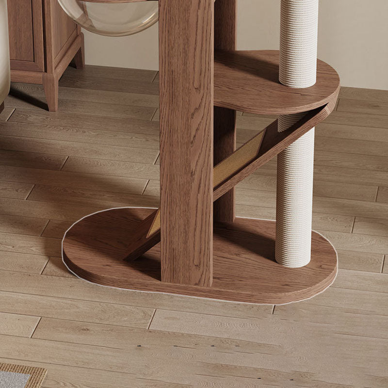 Contemporary Creative Round Rubberwood Solid Wood Acrylic Sisal Cat Tree 4-Tier For Living Room