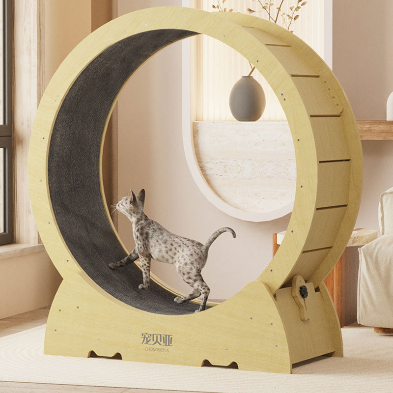 Contemporary Creative Round Multi-Layer Solid Wood Panel Silent Wheel Cat Tree For Living Room