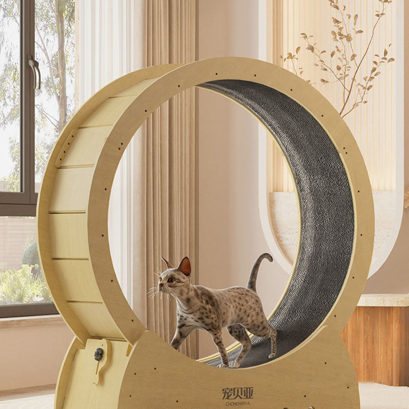 Contemporary Creative Round Multi-Layer Solid Wood Panel Silent Wheel Cat Tree For Living Room