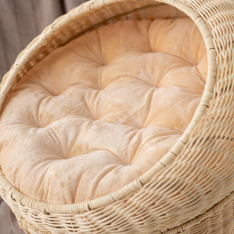 Contemporary Creative Round Fabric Rattan Raffia Grass Cat Bed 2-Tier For Bedroom