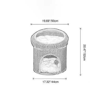 Contemporary Creative Round Fabric Rattan Raffia Grass Cat Bed 2-Tier For Bedroom
