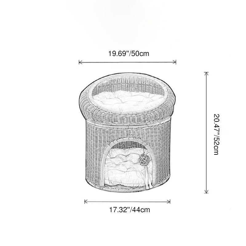 Contemporary Creative Round Fabric Rattan Raffia Grass Cat Bed 2-Tier For Bedroom