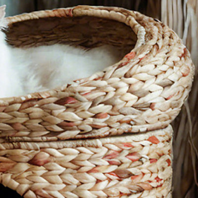 Contemporary Creative Round Fabric Rattan Raffia Grass Cat Bed 2-Tier For Bedroom